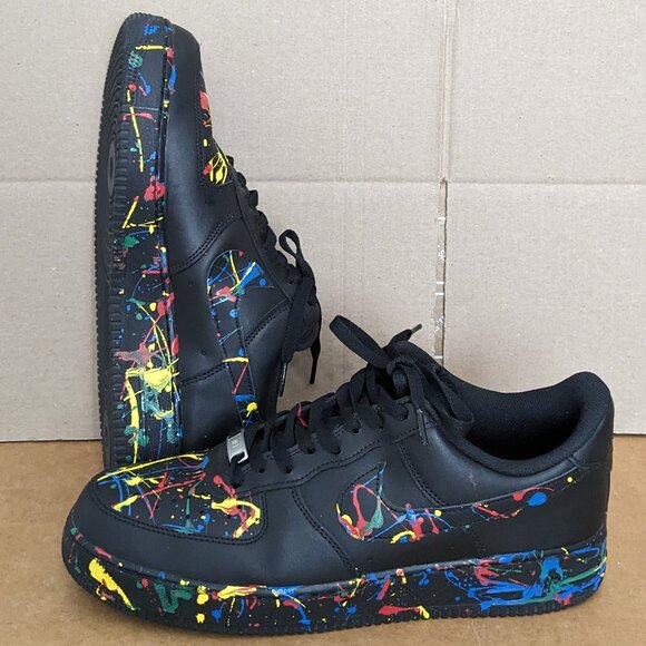 Air Force 1 Custom Multi Color Splatter Swoosh Black Shoes Men's  Size 11 - Picture 1 of 13